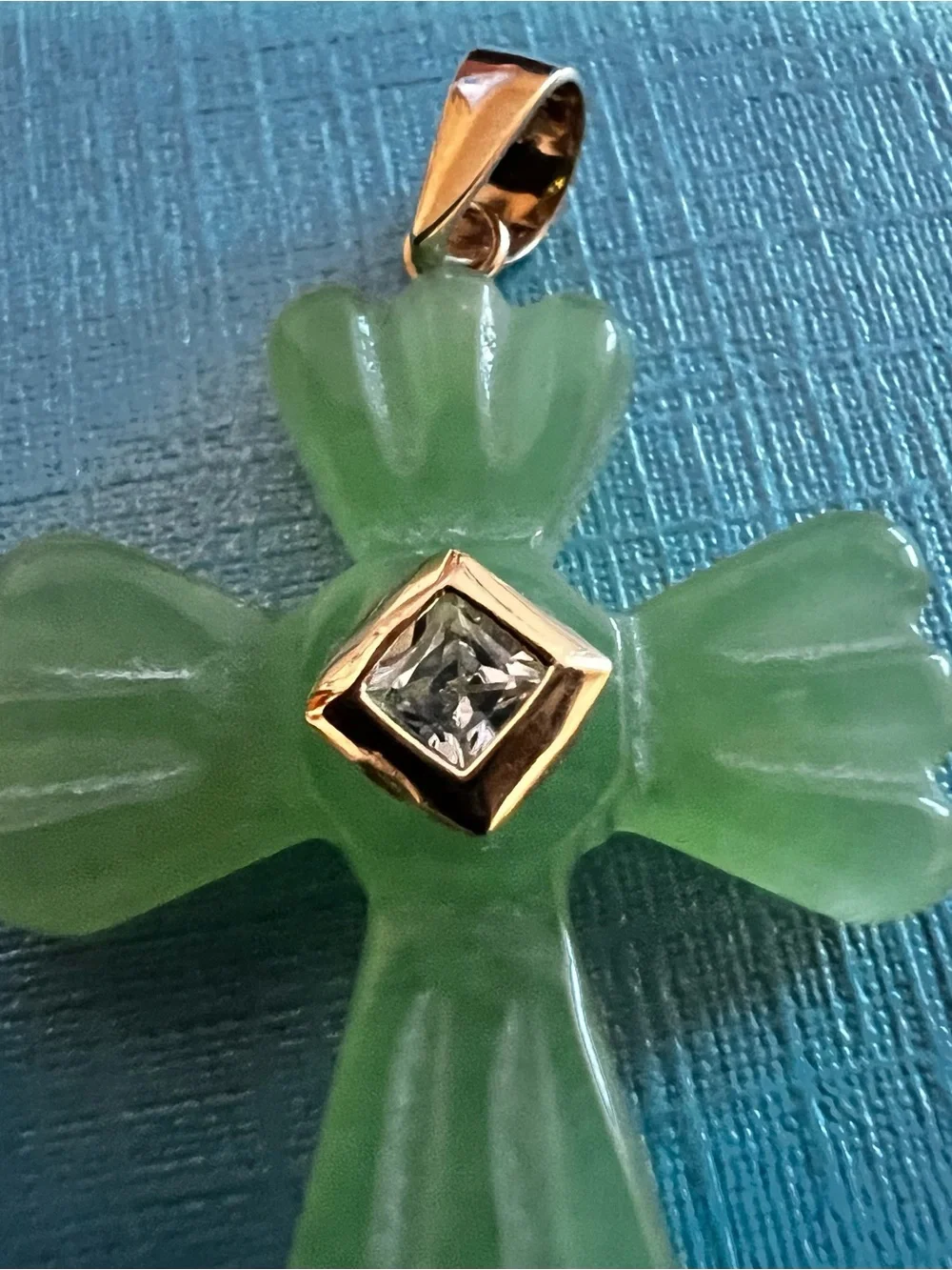 14k Gold Jade Cross Pendant